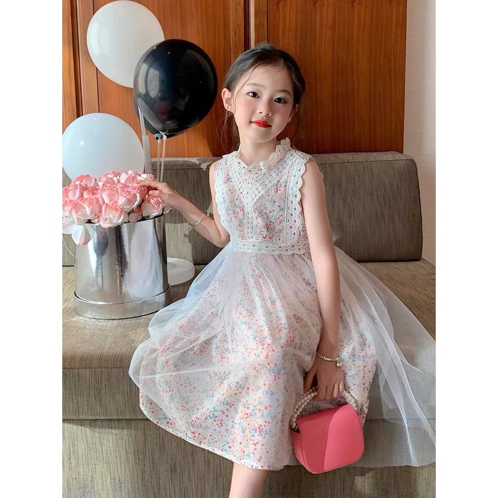Váy voan hoa nhí phối ren tiểu thư bé gái Danchau 159