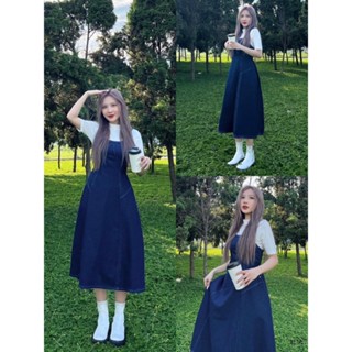 Váy yếm bò dáng dài, váy bò 2 dây dáng dài AS228