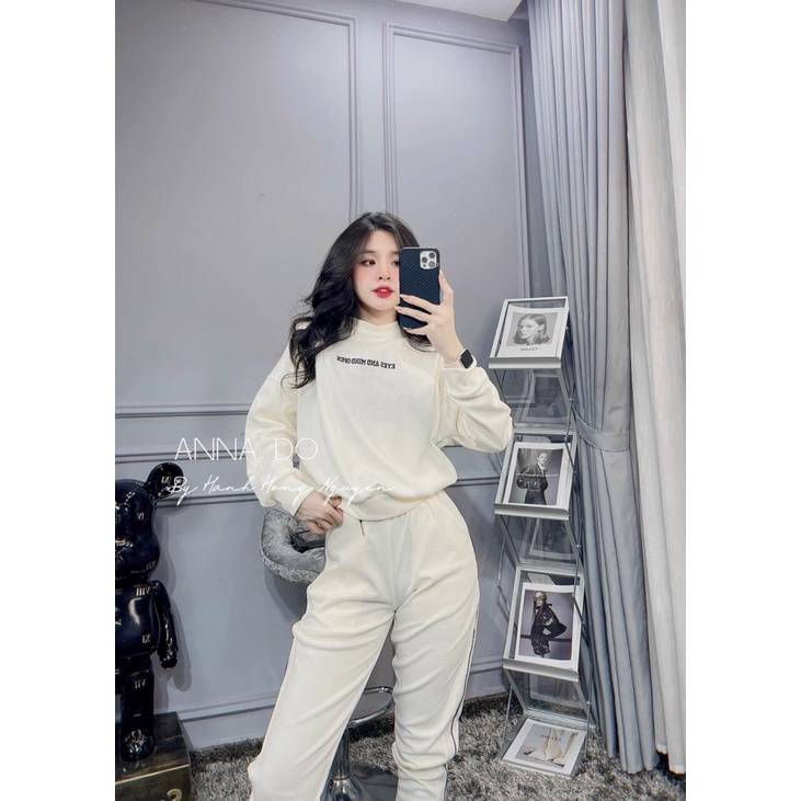 SIÊU SALE SÉT THUN NỈ THIẾT KẾ CỔ ÁO TRÒN , TAY DÀI , LO GO CHỮ PHỐI QUẦN ÔM NĂNG ĐỘNG CN (HÀNG MỚI)