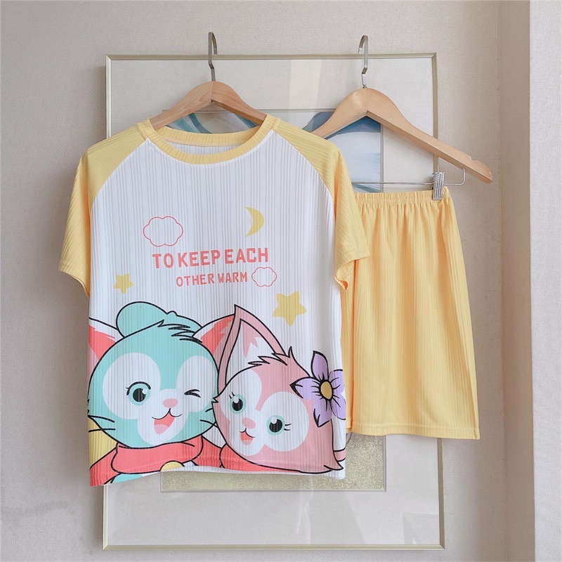 Bộ Ngủ Kẻ Sọc Chất Kẻ Sọc Hoạ Tiết Siêu Dễ Thương