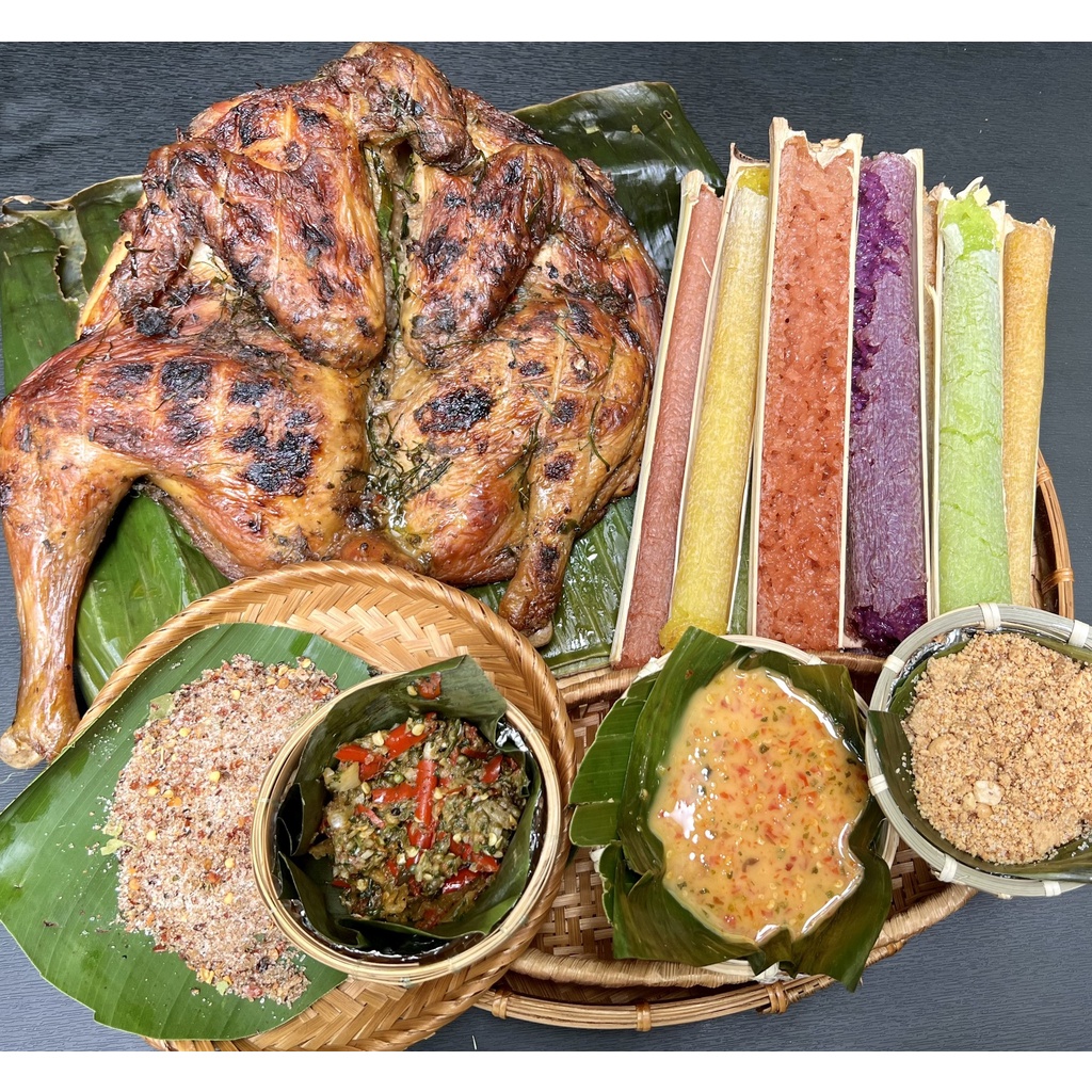 Combo 5 ống Cơm lam ngũ sắc Hòa Bình, kèm 5 sét muối vừng