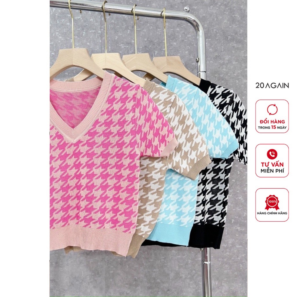 Áo len montoghi 20Again, thiết kế cổ tim hoạ tiết răng cưa ALW2051