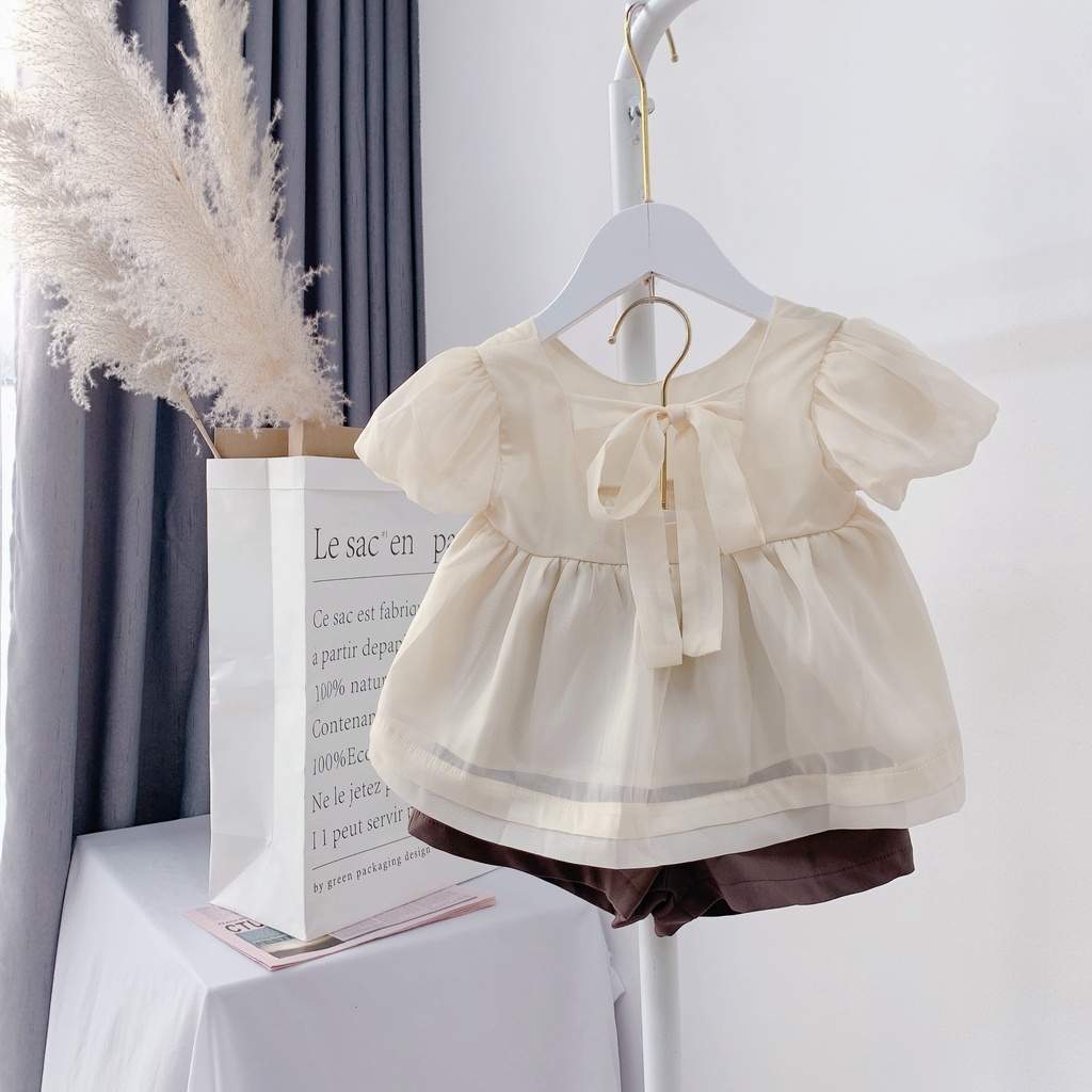 Set bộ baby doll POPPY KIDS chất tơ mềm xinh xắn đáng yêu họa tiết trơn BG001