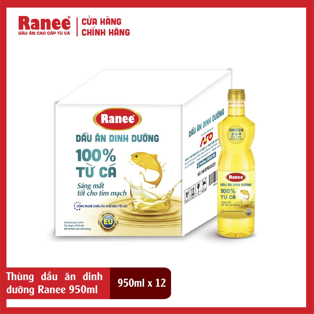 Thùng dầu ăn dinh dưỡng Ranee 950ml (950ml/chai x 12 chai)