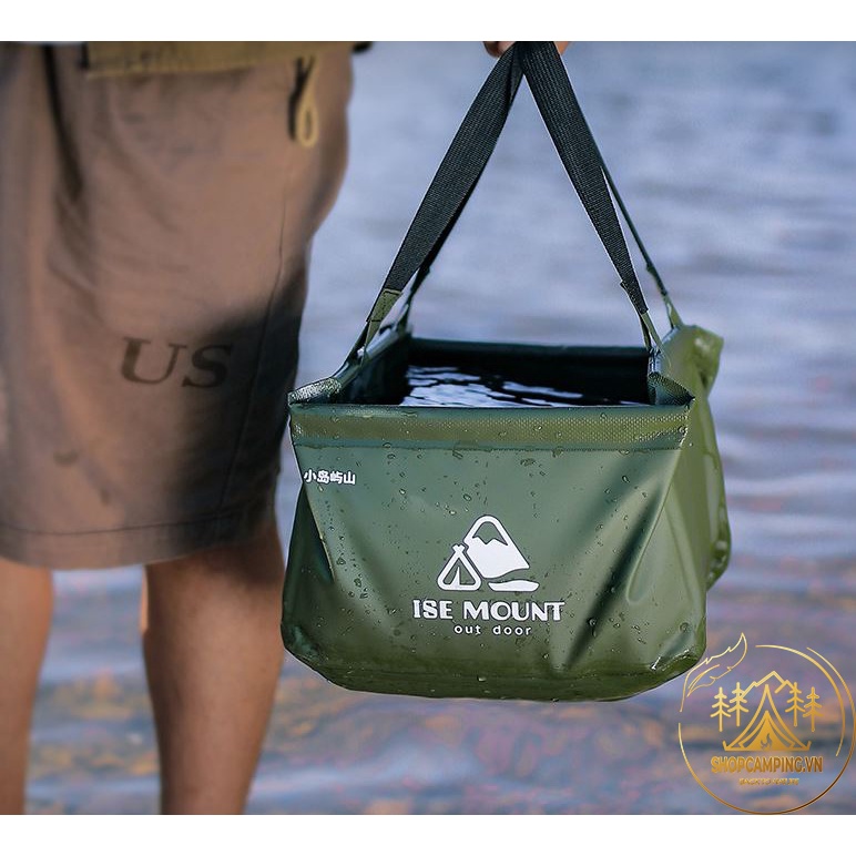 Xô nước gấp gọn hình vuông Ise Mount, xô đựng nước dã ngoại cắm trại - Camping VietNam