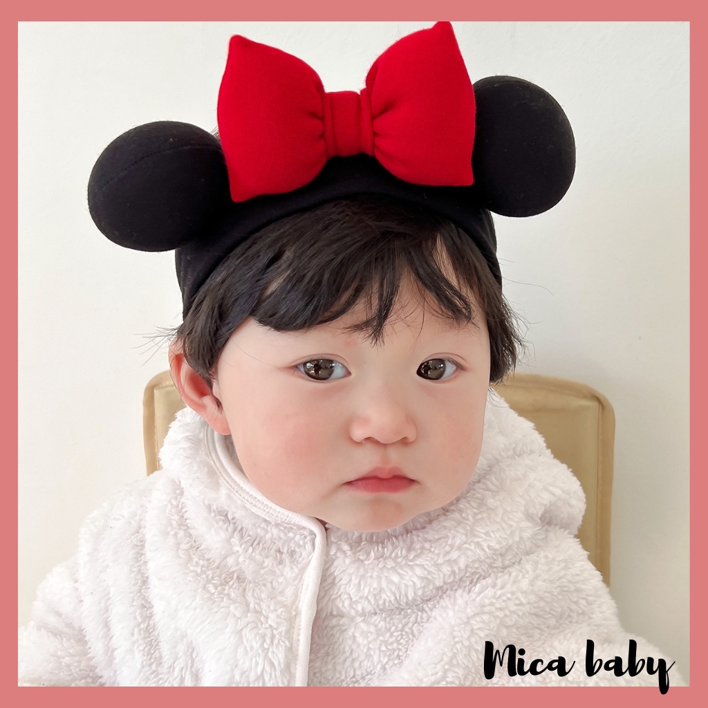 Băng đô che thóp cho bé chất cotton đính nơ đỏ phồng BD74 Mica baby