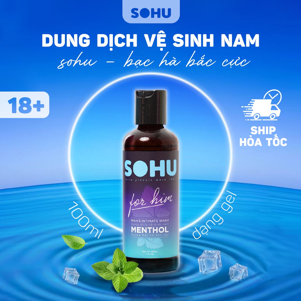 Dung dịch vệ sinh nam bạc hà bắc cực, táo bạc hà, chocolate SOHU HCM the mát khử mùi tự nhiên lành tính chai 100ml