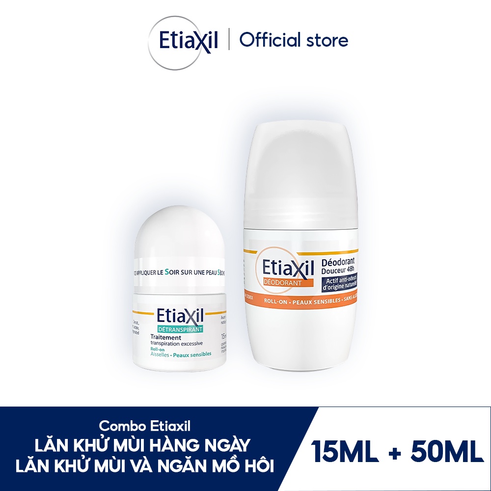 Combo Lăn Khử Mùi Hàng Ngày Etiaxil 50ml và Lăn Khử Mùi Ngăn Mồ Hôi Etiaxil 15ml