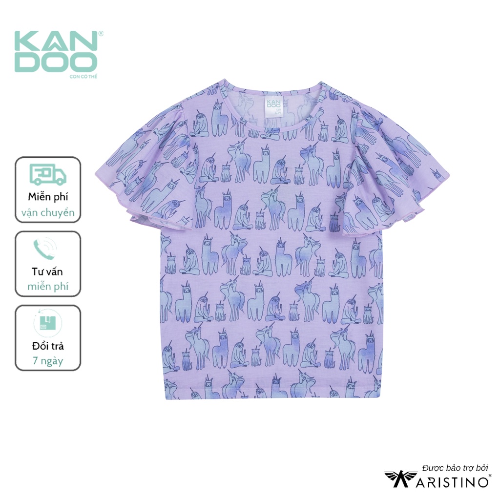 Áo thun bé gái tay KANDOO bèo cách điệu dễ thương xinh xắn chất liệu 100% cotton cao cấp họa tiết đáng yêu DGTS02S3