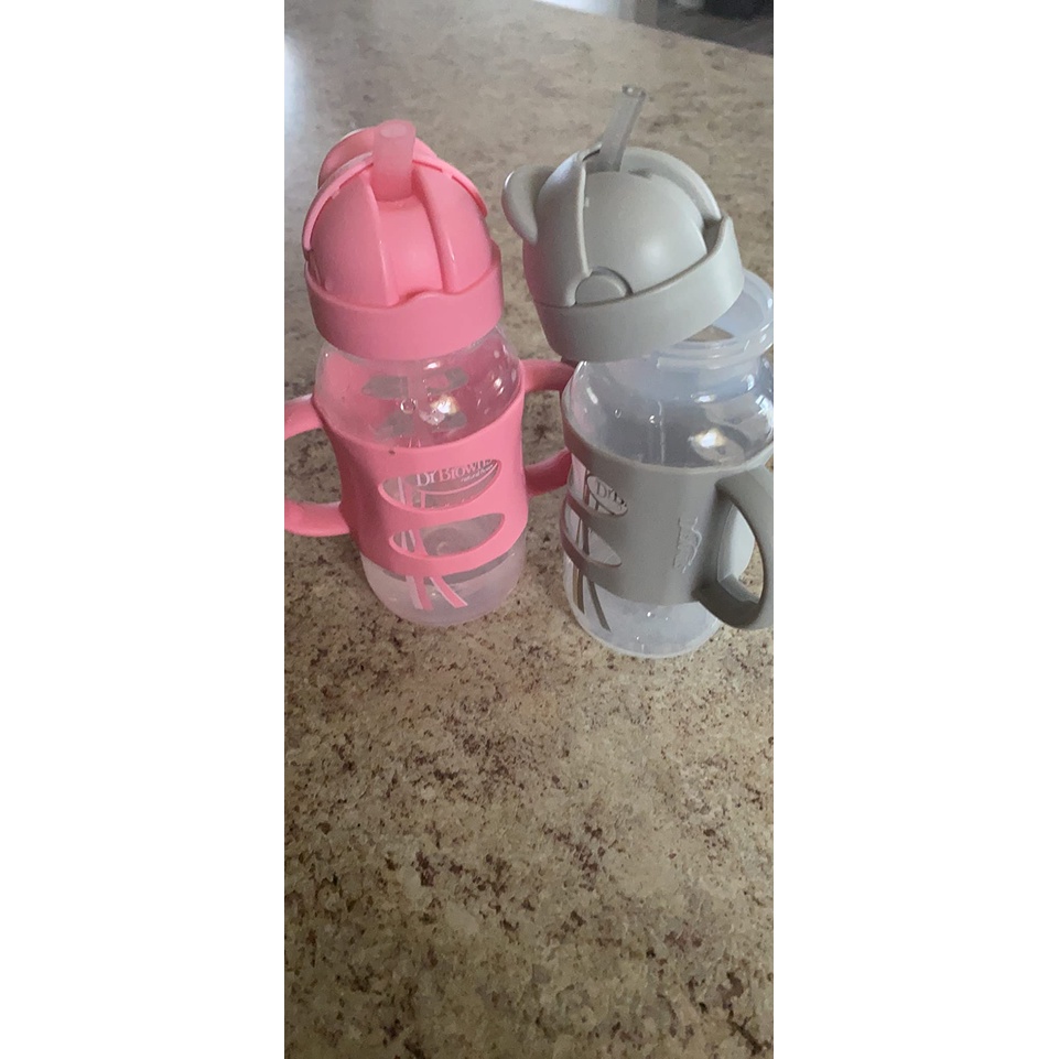 BÌNH UỐNG NƯỚC DR.BROWN'S CÓ TAY CẦM SILICONE 270ML - CỔ RỘNG