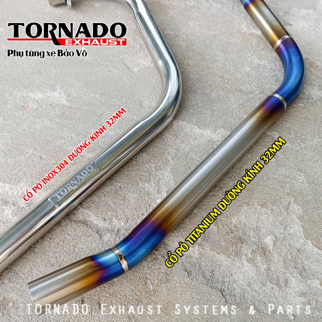 Cổ pô GPX LEGEND150 thương hiệu TORNADO chất liệu TITAN VÀ INOX 304