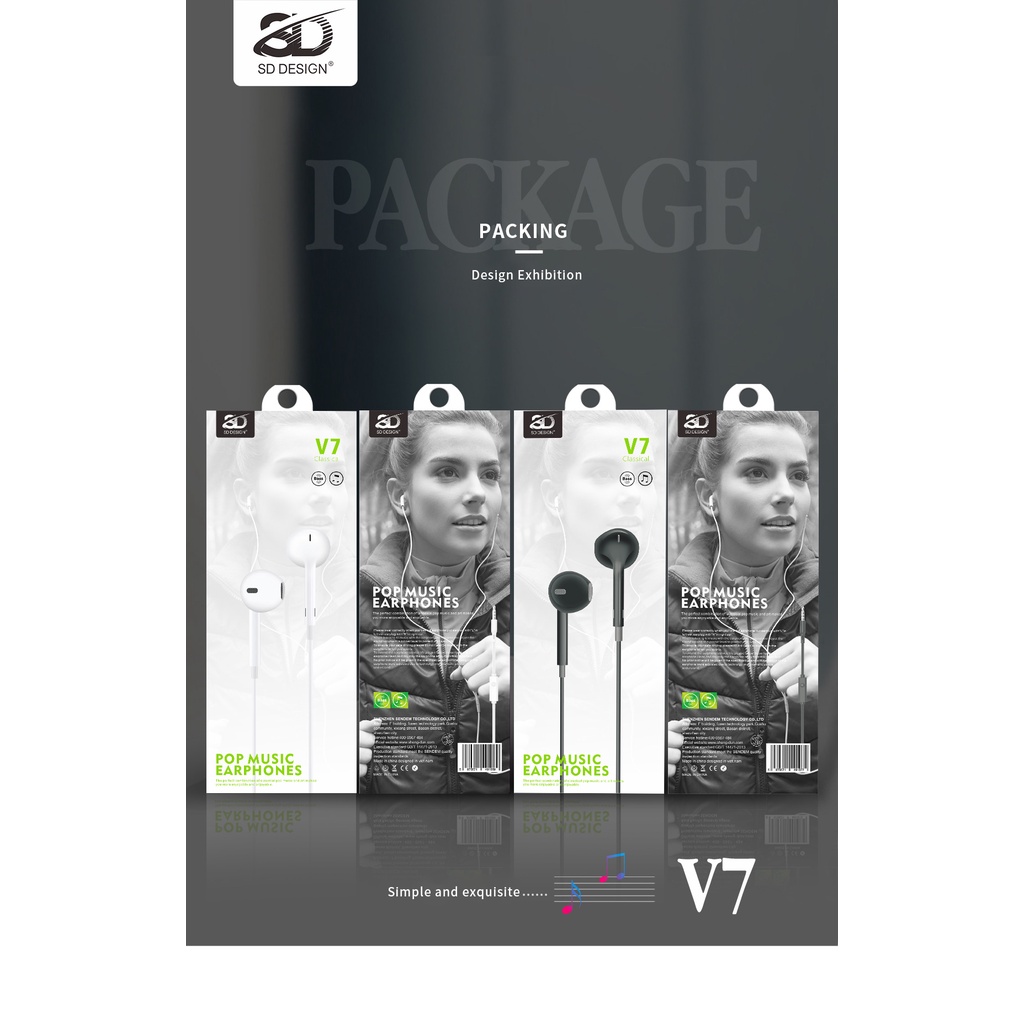 Tai nghe nhét tai SD - V7 nghe hay có mic đàm thoại, dây dài 1.2m, Jack cắm 3.5mm