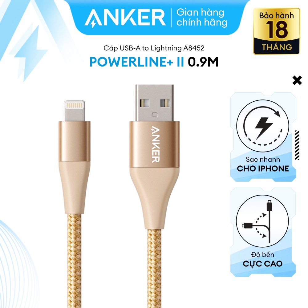 [Không túi đựng] Cáp sạc ANKER PowerLine+ II Lightning dài 0.9m - A8452H