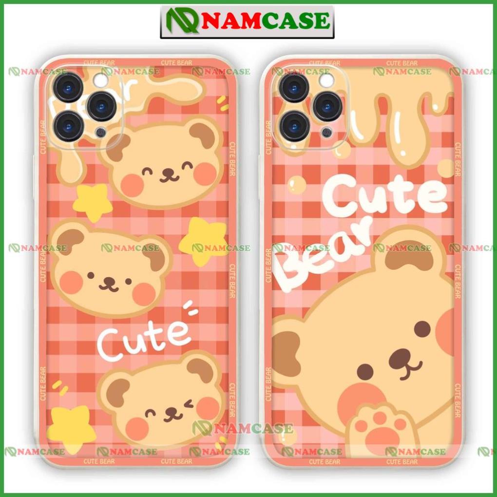Ốp lưng điện thoại iPhone gấu bear cạnh viền vuông silicon dẻo bảo vệ camera ip 6/6s/7/8/X/XS/11/12/13/14 Pro Plus Max