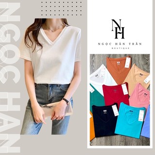 Áo thun cổ tim nữ, áo thun cotton basic