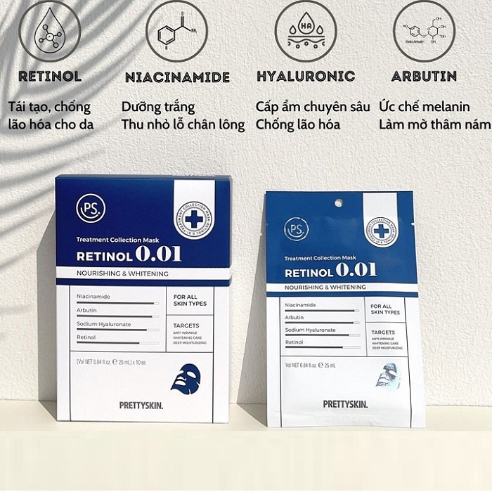 Lẻ 1 miếng Mặt Nạ Dưỡng Trắng Phục Hồi Da Hydra B5 Glutathione Retinol Prettyskin pretty skin Treatment Mask 25ml Hàn Q
