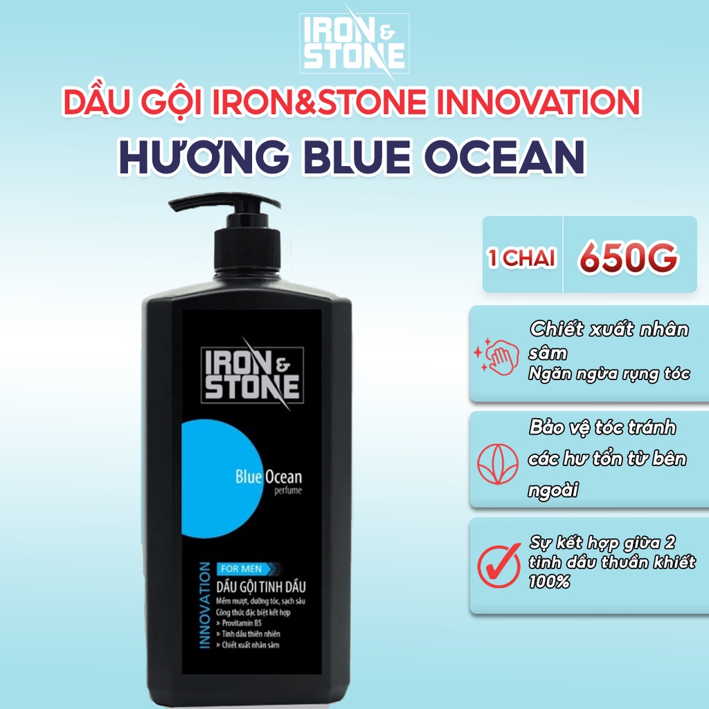 Quà tặng dầu gội đầu IRON&STONE Innovation hương Blue Ocean dành cho nam dung tích 650, dưỡng tóc mềm mượt, sạch sâu