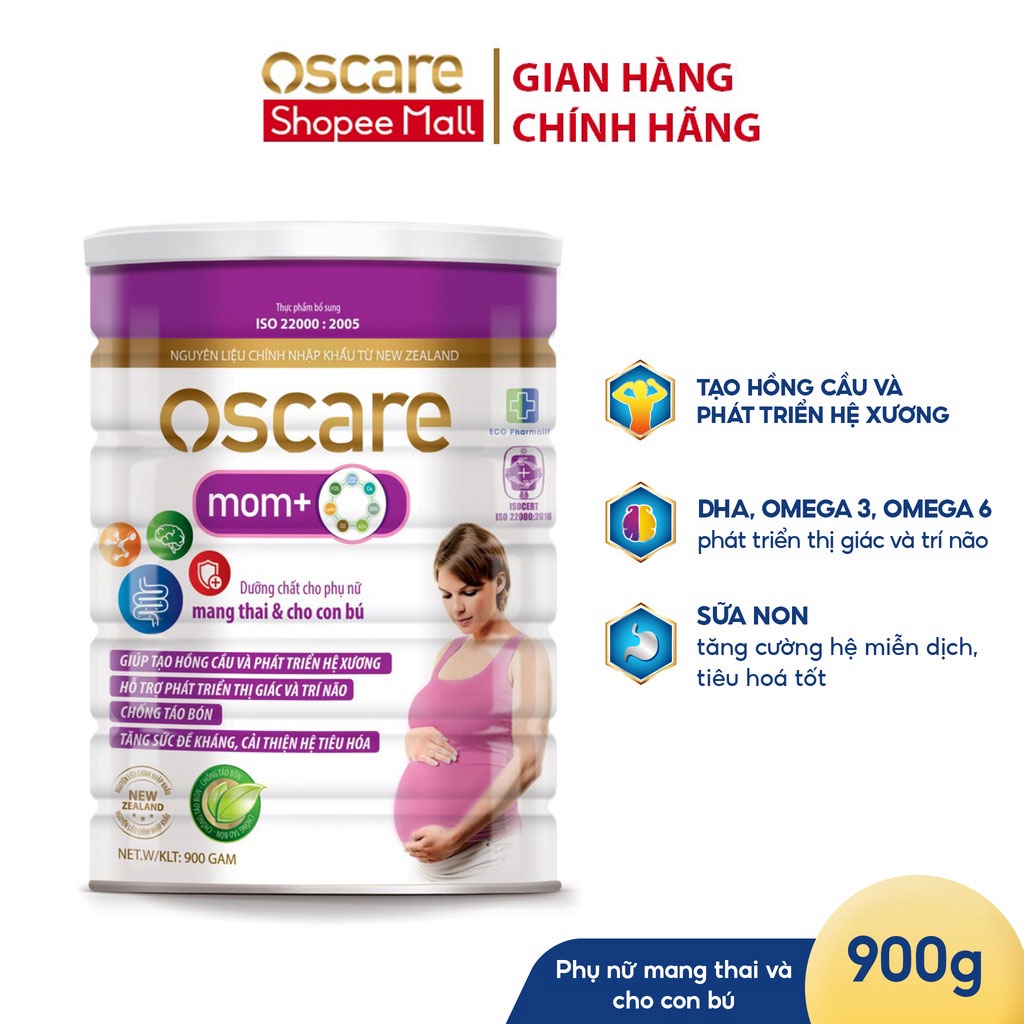 Sữa Bầu Bổ Sung Vitamin, Khoáng Chất Cho Phụ Nữ Mang Thai Và Cho Con Bú Oscare Mom+ Hộp 900g