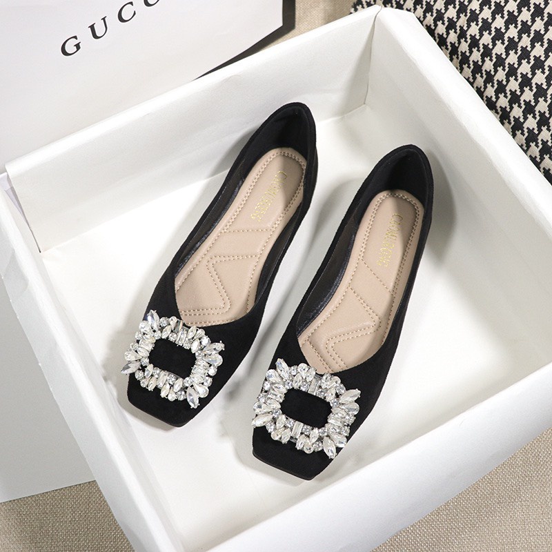 Giày búp bê nữ đế bệt vân xước phối đá hoa sang chảnh