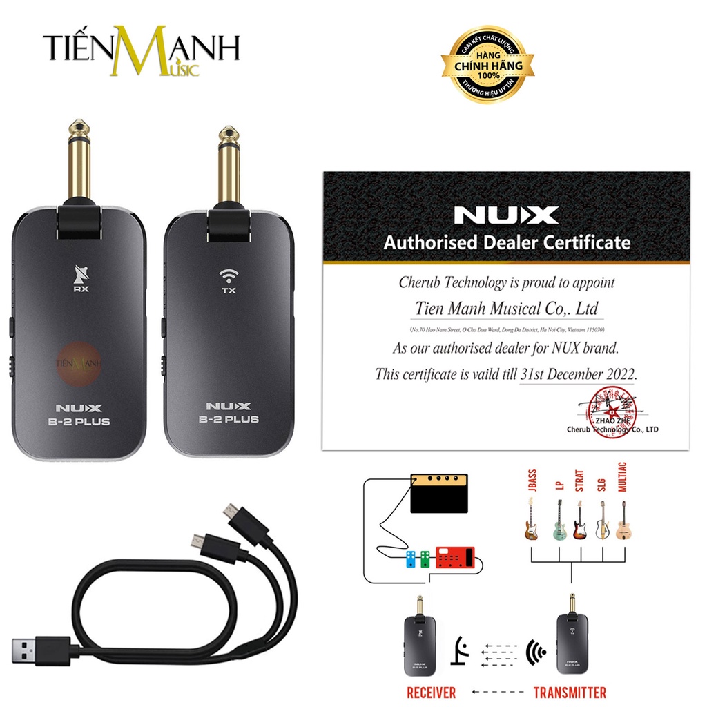 [Chính Hãng] Bộ Thu Phát Tín Hiệu Không Dây Nux B2 Plus 2.4Ghz Wireless System Cho Đàn Guitar, Nhạc Cụ Pin sạc B-2