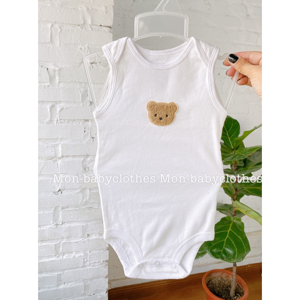 Bộ body SÁT NÁCH trắng thêu hình dễ thương cho bé