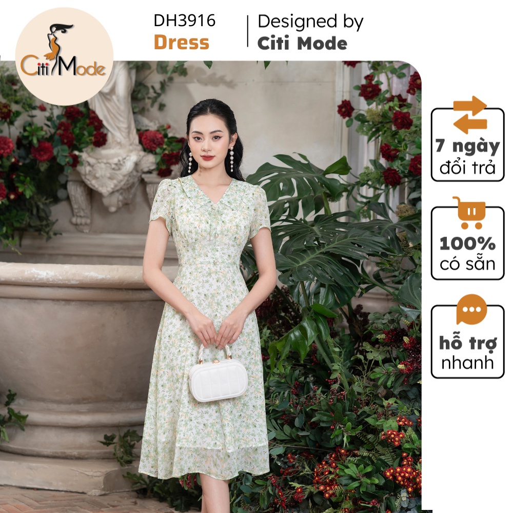 Đầm công sở CITI MODE FASHION thiết kế dáng xoè hoa nhí xanh DH3916