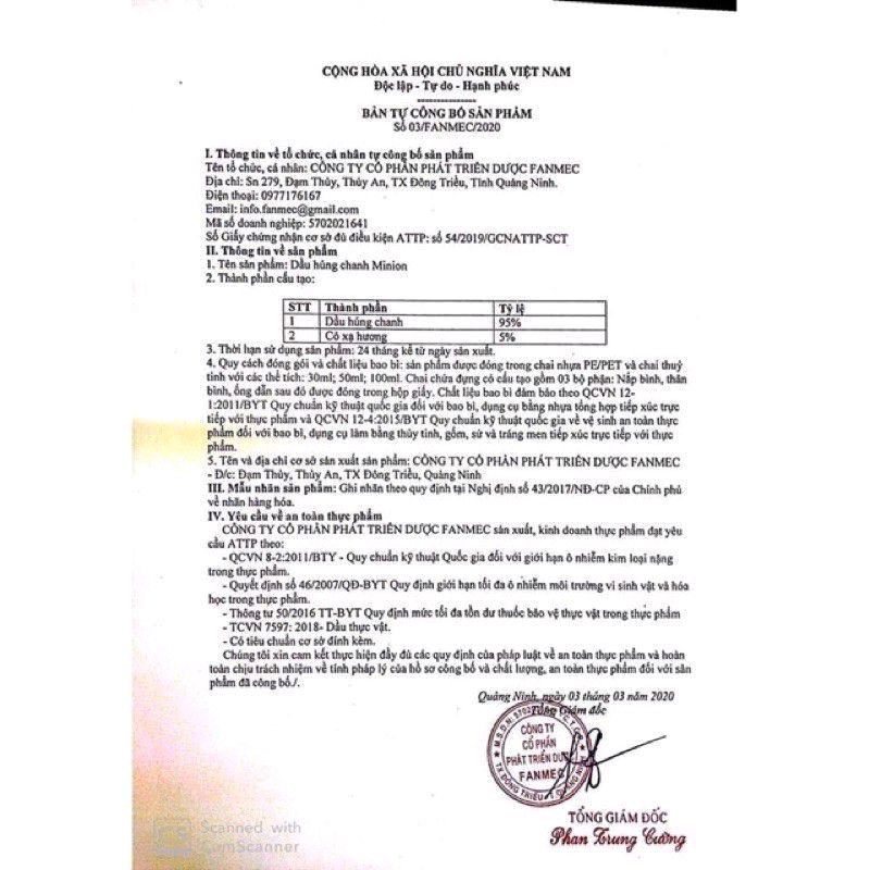 Dầu húng chanh minion hàng chính hãng