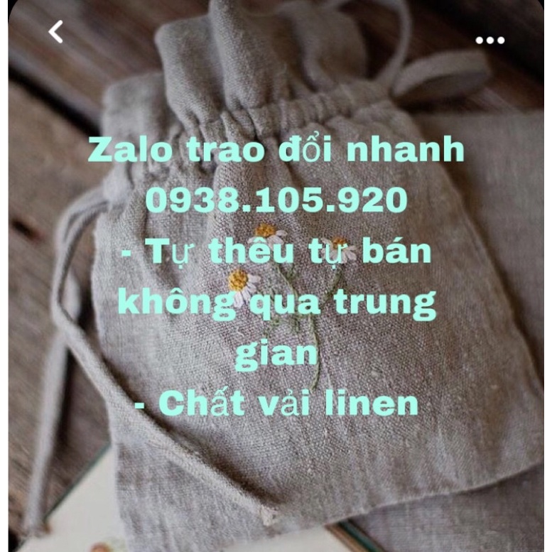 Túi thơm linen rút dây thêu tay khổ 15*11