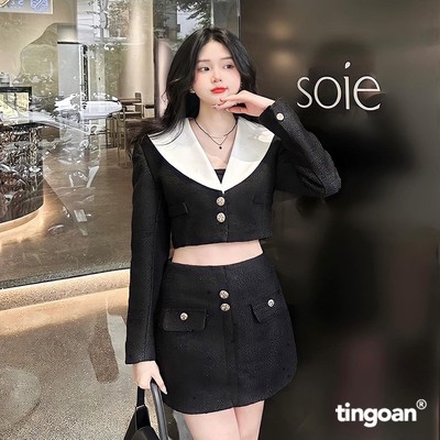 TINGOAN® - Áo khoác tweed cổ lượn vòm cao cấp I'M A TWINS TWEED TOP/BL