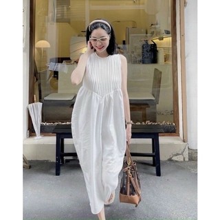 Đầm suông sát nách xếp ly ngực