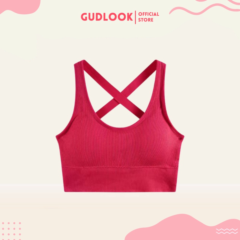 Áo 3 lỗ thể thao Bra 2 Dây GUDLOOK Cotton Dây Đang Chéo Hở Lưng Có Đệm Nâng Ngực Tôn Dáng