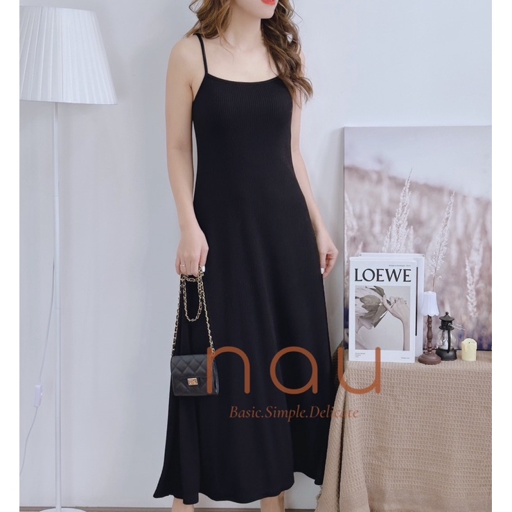 Đầm hai dây dáng dài thun tăm mùa hè