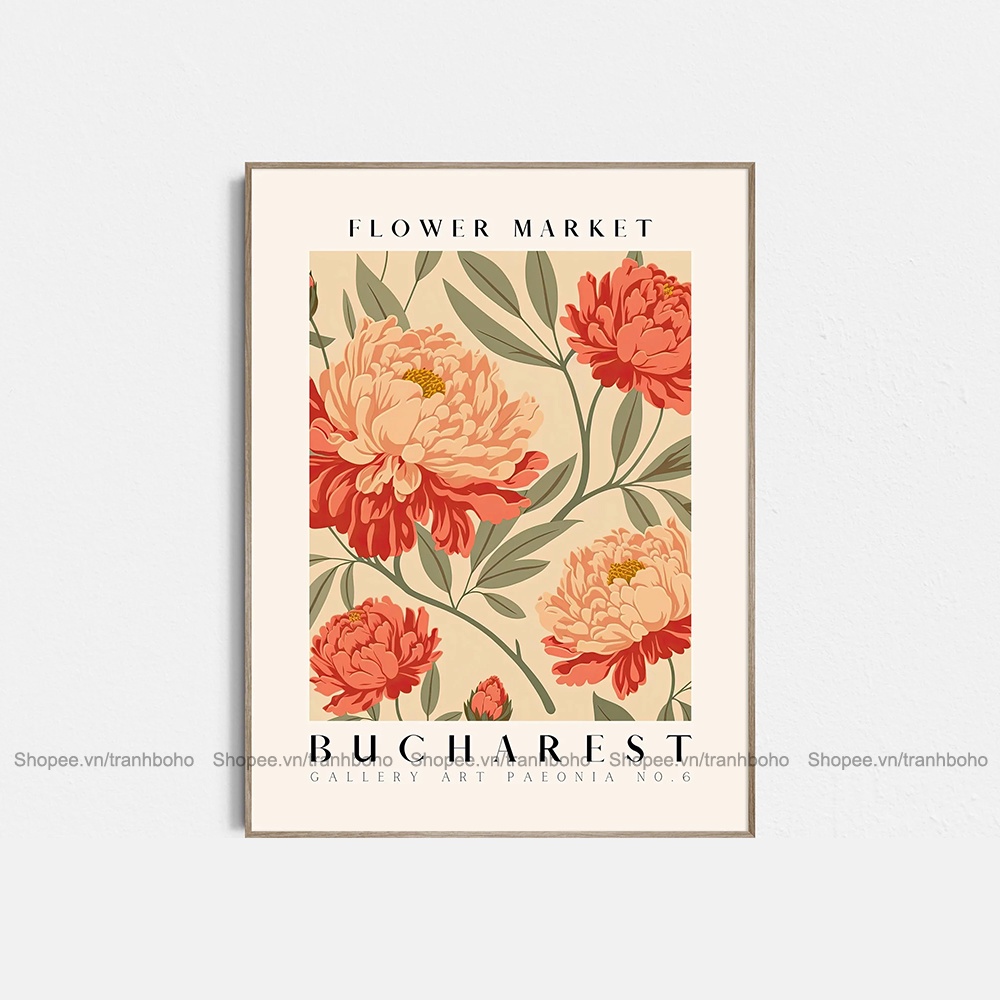 Tranh Flower Market - Tranh BOHO trừu tượng treo tường kích thước 50*70cm, tặng đinh 3 chân, BH 12 tháng