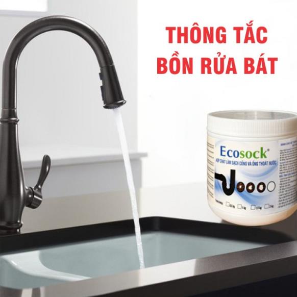 Bột Thông Tắc EcoSock - Phân Hủy Tóc, Dầu Mỡ, Thức Ăn, Chất Thải - KPT CHEM - Hộp 500g