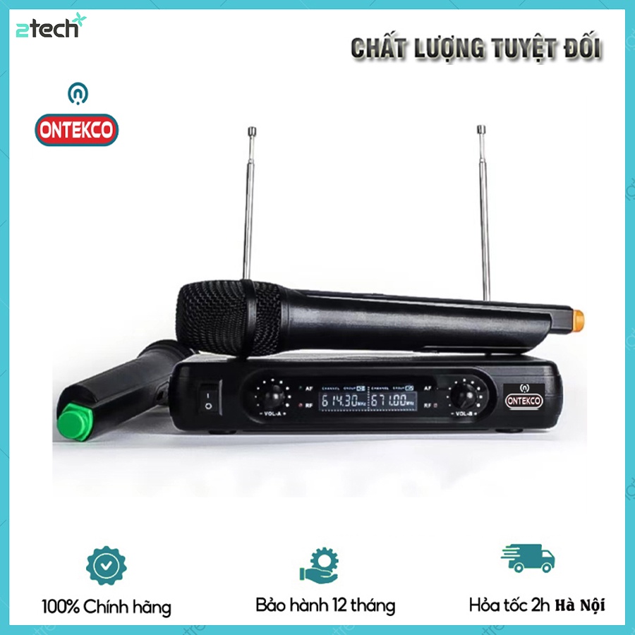 Bộ micro karaoke ONTEKCO MF333 đầu thu 2 anten sóng VhF chống hú - lọc âm tốt, Hàng chính hãng