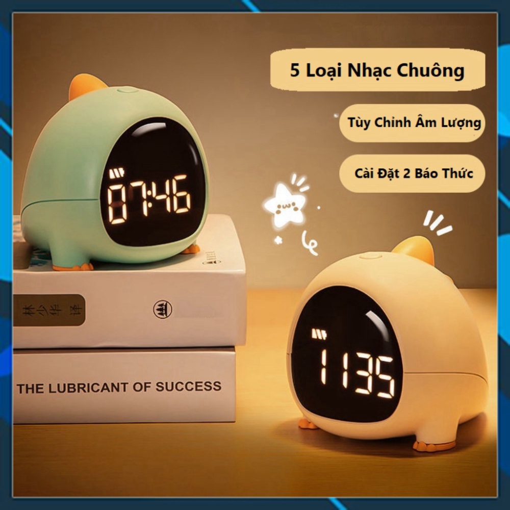 (Hàng Chuẩn) Đồng Hồ Báo Thức- Đồng Hồ Để Bàn Khủng Long Cute Có Màn Hình Led Và Chuông Báo Thức, Pin 15 Ngày chamsocoto