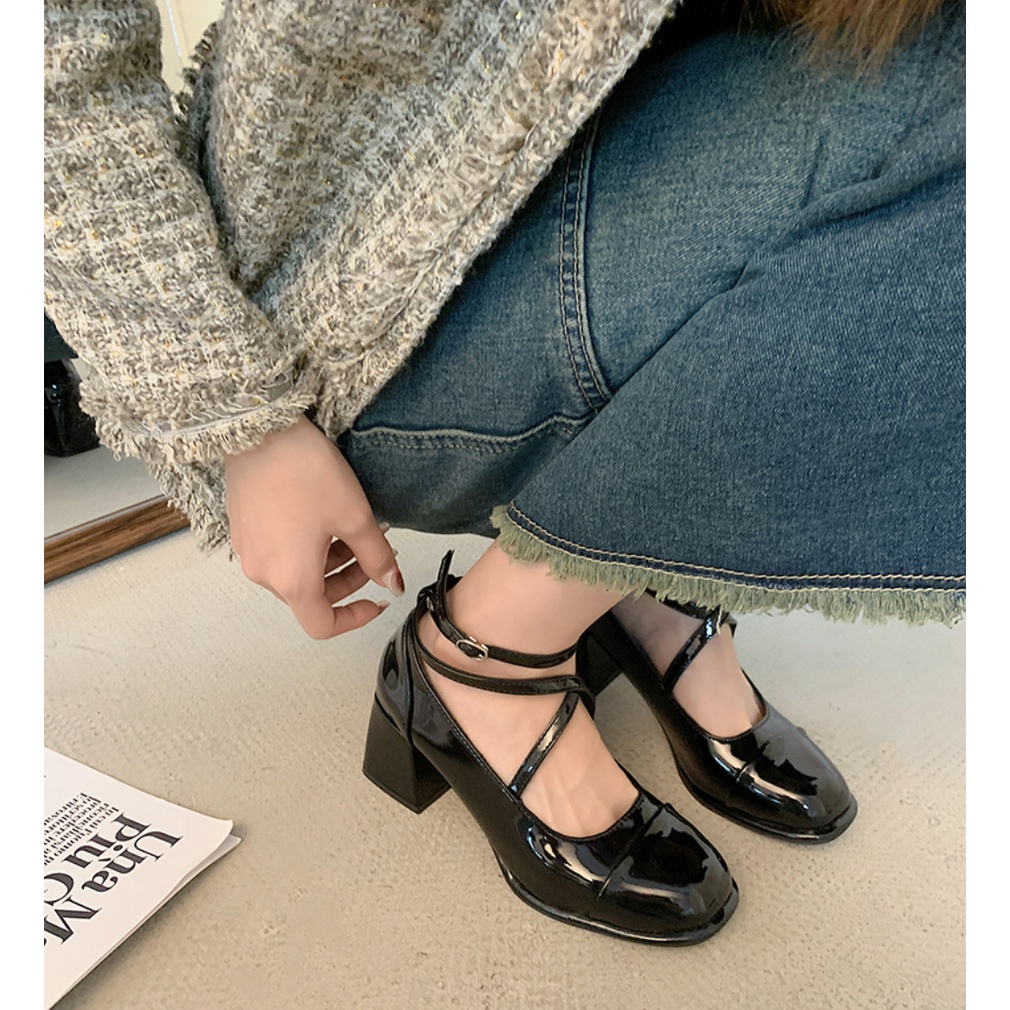 Sandal Cao Gót 5 Phân Bít Mũi Quai Chéo