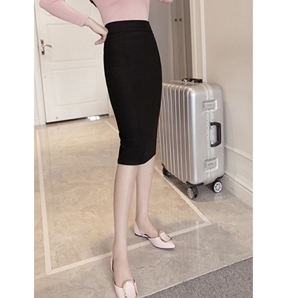 Chân váy công sở bigsize CERA-Y form ôm body xẻ sau màu đen 63cm CR63V06
