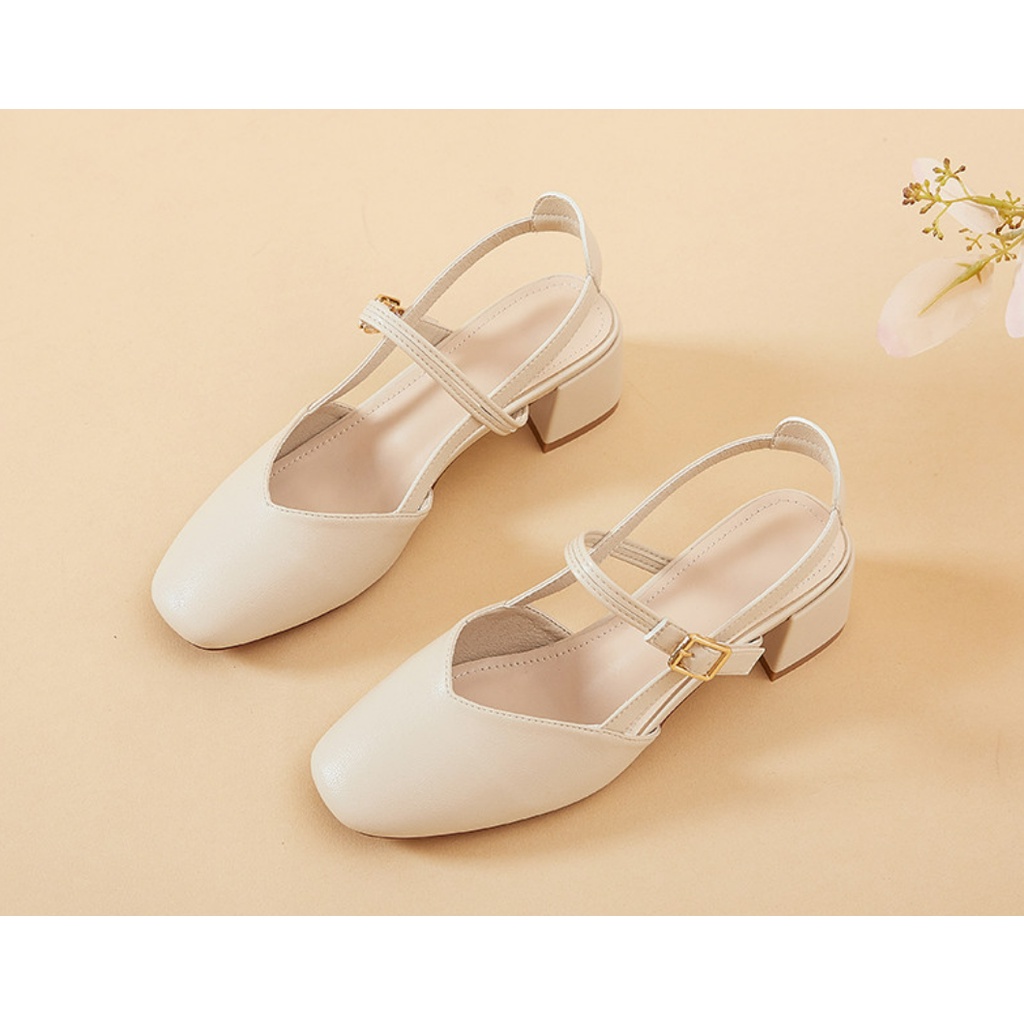 Dép Nữ Sandal Gót Thấp 3 Phân Bít Mũi