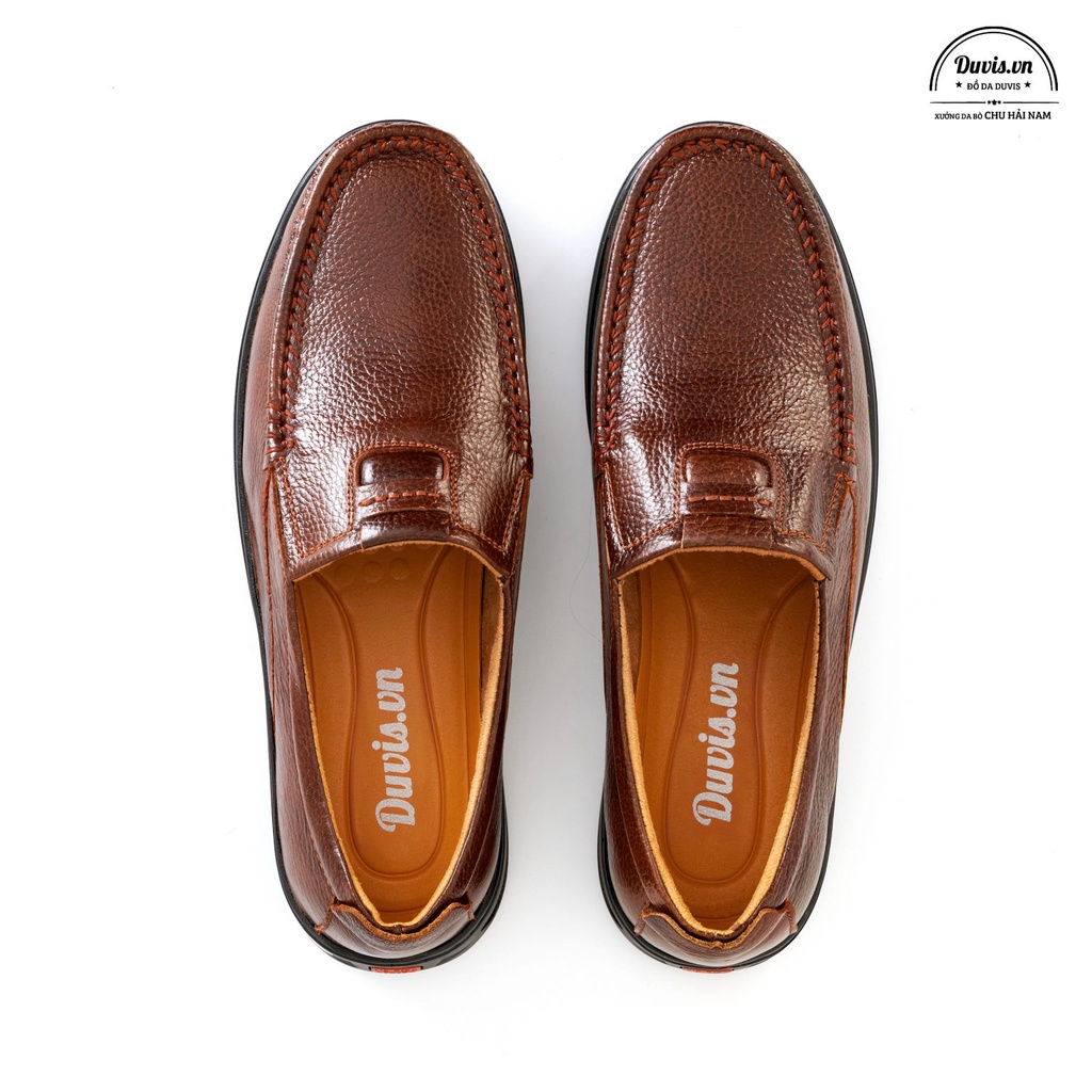 Giày Lười Nam Da Bò - Xưởng Da Bò Chu Hải Nam L068 - Đen Nâu
