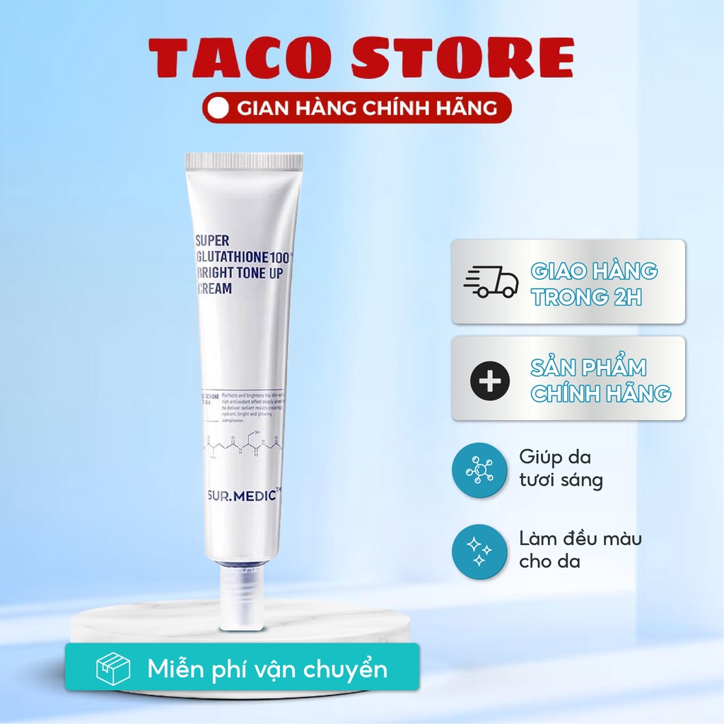 Kem nâng tông trắng da Sur.Medic+ Super Glutathione 100 Bright Tone Up Cream 40ml - Làm trắng và đều màu da
