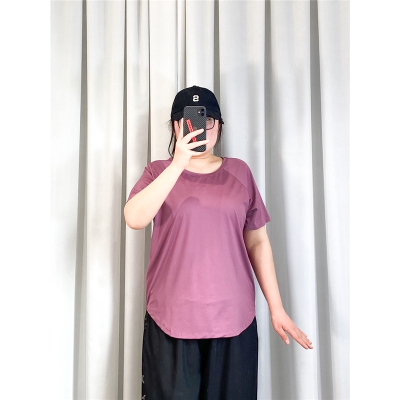 Áo tập gym bigsize,yoga bigsize nữ 100kg cộc tay plus size cho người béo vải thun lạnh co giãn dáng rộng thể thao MS007K