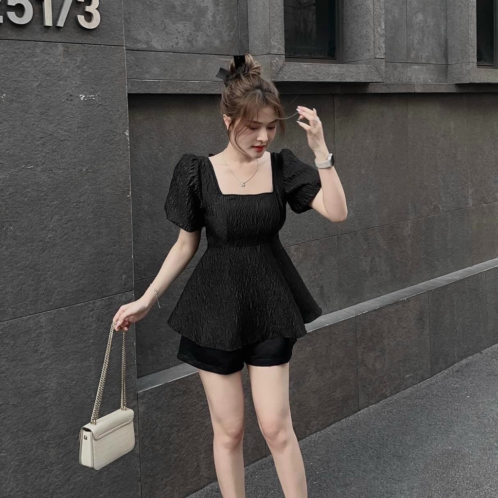 Set bộ đùi cổ vuông thời trang mặc đi chơi, áo gấm gấm kèm quần shot tapta