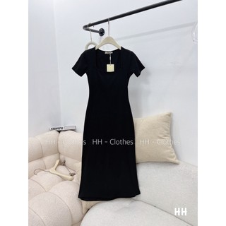 Váy thun Basic M-Chou cổ U Zip ôm body