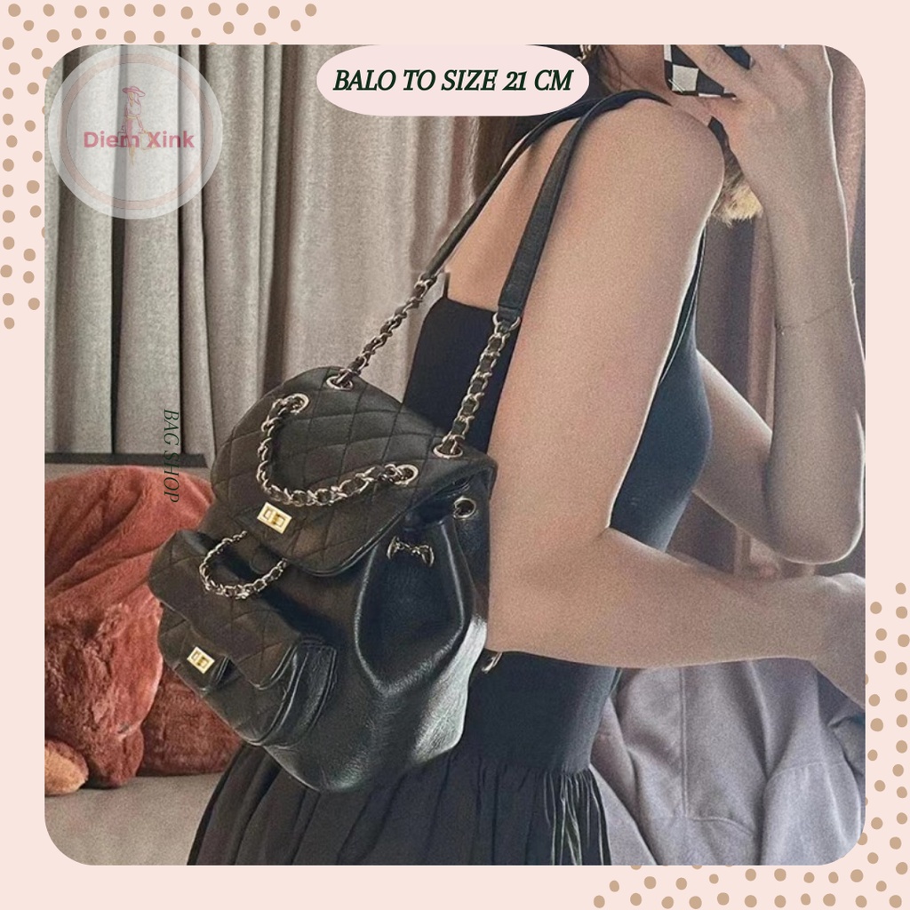 Balo Mini Balo Dây Rút Hai Size 17 và 21 cm Đi Học Đi Chơi Tết Du Lịch Đẹp Dành Cho Nữ Da Pu Chần Bông Khóa Xoay T 85