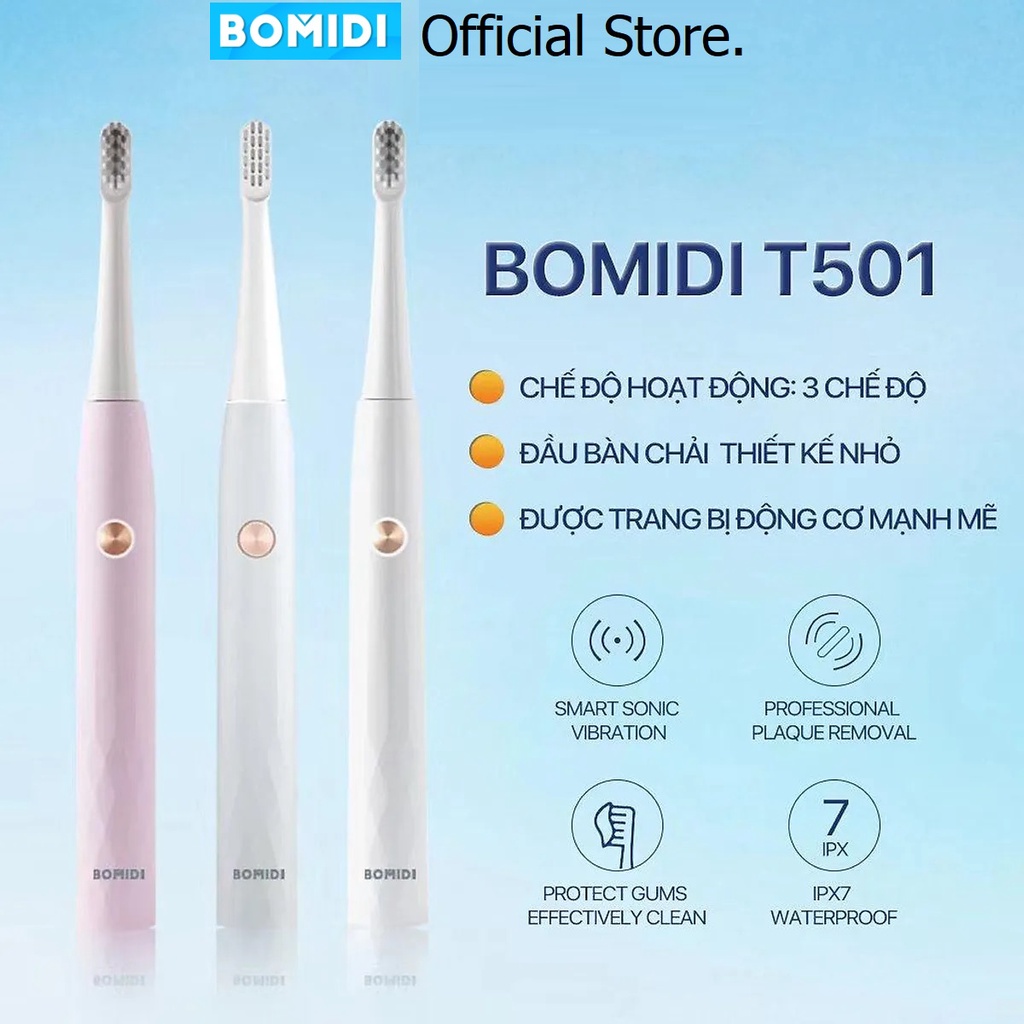 Bàn chải điện BOMIDI T501  -3 chế độ Làm sạch ,chống thấm nước cấp IPX7