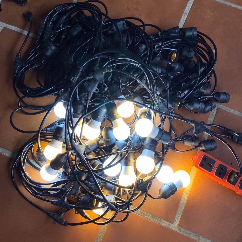 Dây đèn pingpong LÕI ĐỒNG trang trí ngoài trời chống nước đui bóng tròn E27 chống nước, dài 10m / 20 đui