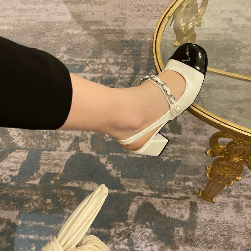 Giày cao gót,sandal cao gót nữ gót vuông 7p quai ngang phối xích cực đẹp