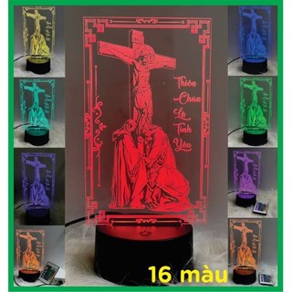 Đèn Led 3D Mẫu chúa Jesus, công giáo, thánh giá. đèn led 16 màu kèm remote.