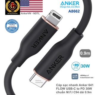 Cáp sạc nhanh anker 641 flow c to l pd 30w chứng nhận m.f.l chipset c94 dài 0.9m - mã hàng a8662